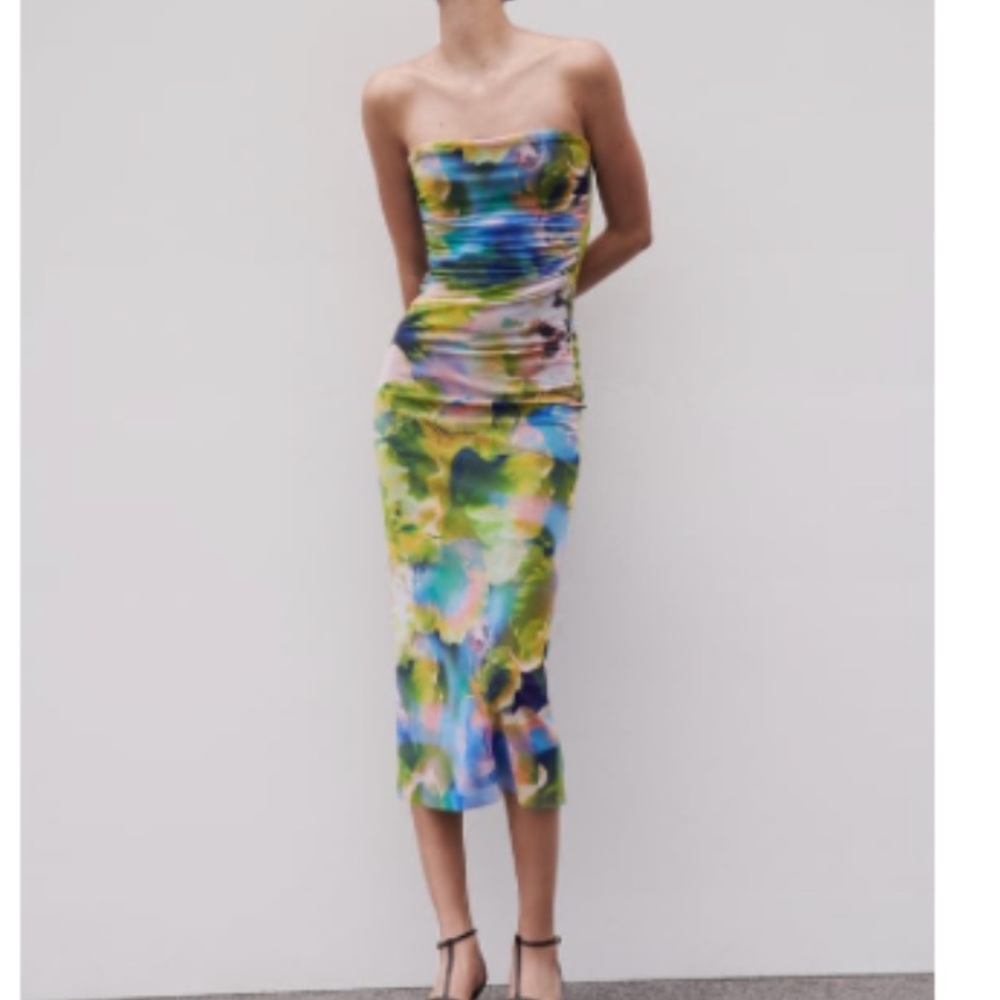 ZARA- Strapless Fitted Midi Dress